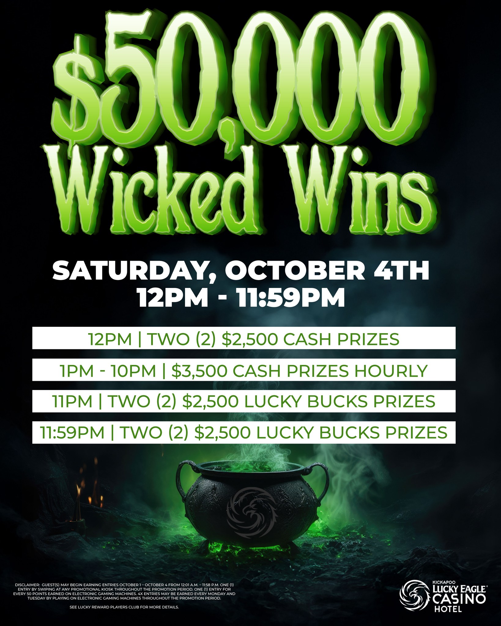 If you’re visiting the casino today, here’s what’s coming with $50,000 Wicked Wins.