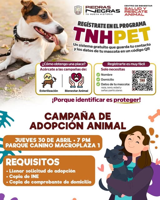Invitan a campaña de adopción animal en la Macroplaza 1 de Piedras Negras