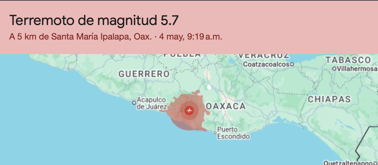 Se registra sismo de magnitud 4.0 en Río Grande, Oaxaca